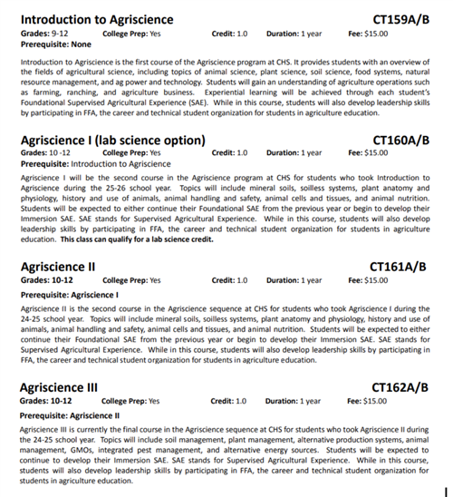 Agriscience Course Offerings